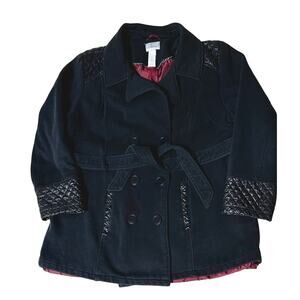 Catherines Black Belted Coat Quilted Plus Size 1X Double-Breasted Winter Coat